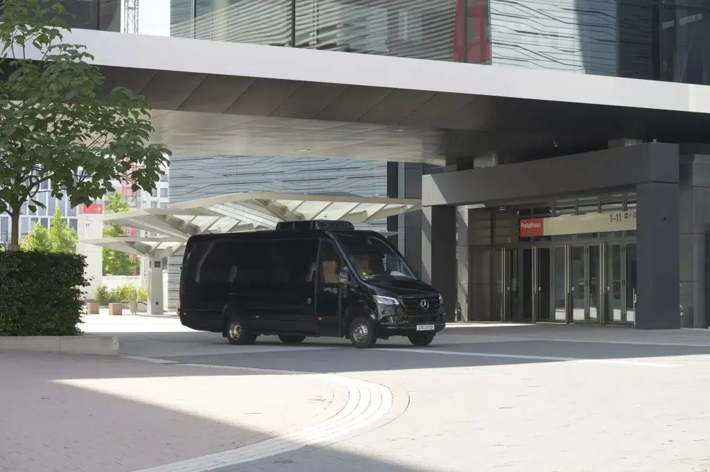 A luxurious Mercedes Benz sprinter van for vip and executive transport.