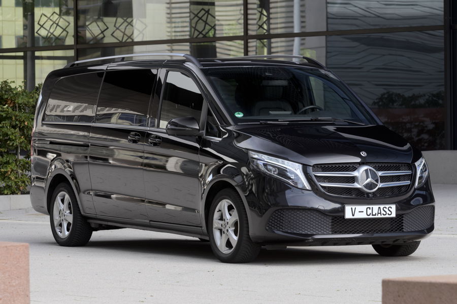 Black Mercedes van, a large limousine from the Frankfurt limousine service.